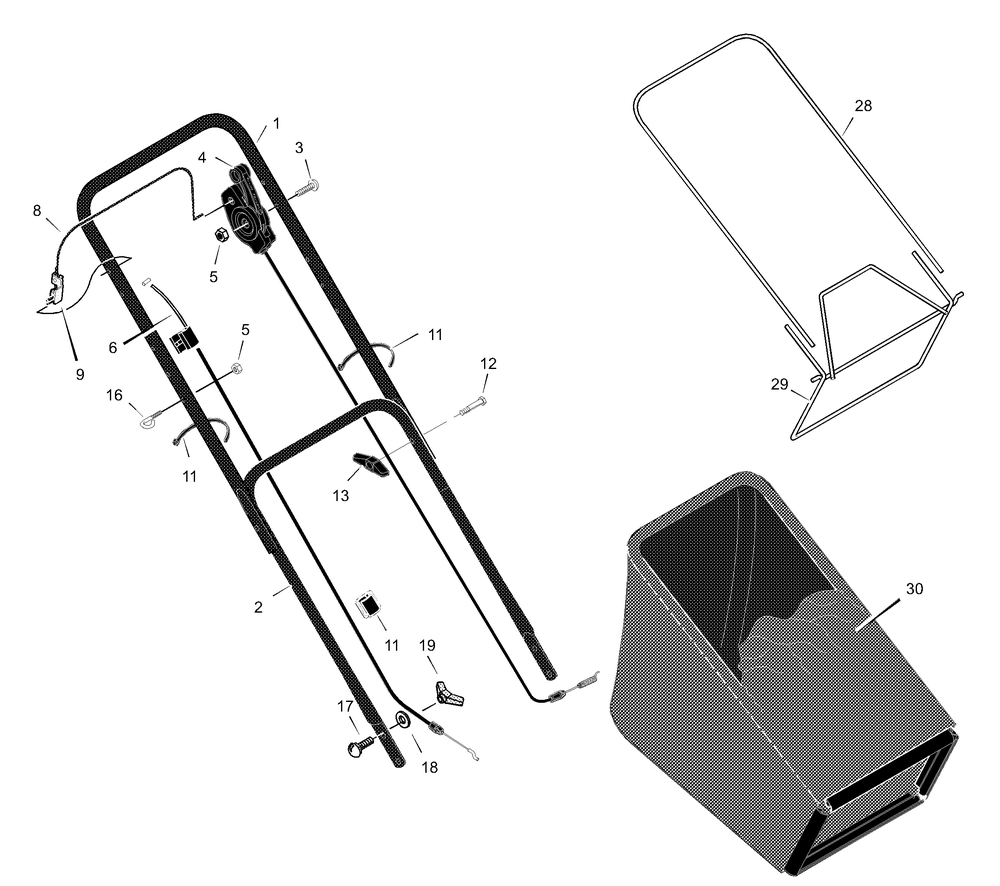 Handle And Bag Assembly Diagram and Parts List for 22865X14B 2001 Briggs and Stratton Lawn Mower